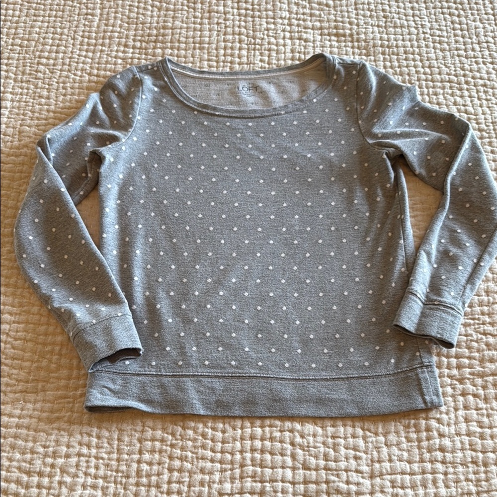 LOFT Light Gray Polka Dot Crewneck Sweatshirt